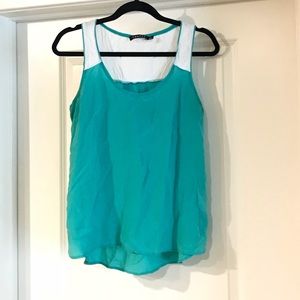 TROUVE Green White Sleeveless SILK Blouse Top M